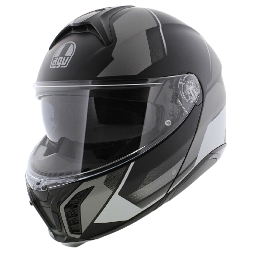 Sport-Touring Helmets - AGV Tourmodular flip-up motorcycle helmet in Matt Black and Silver Grey - Lightweight carbon-fiber construction for touring.