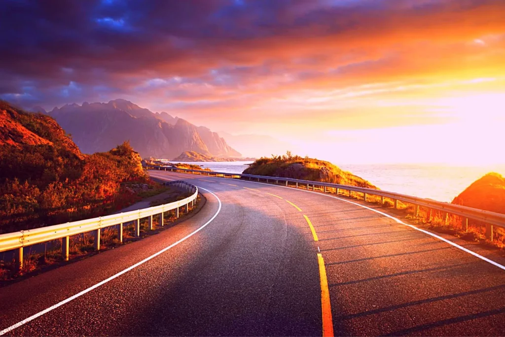 motorcycle sunset road trip