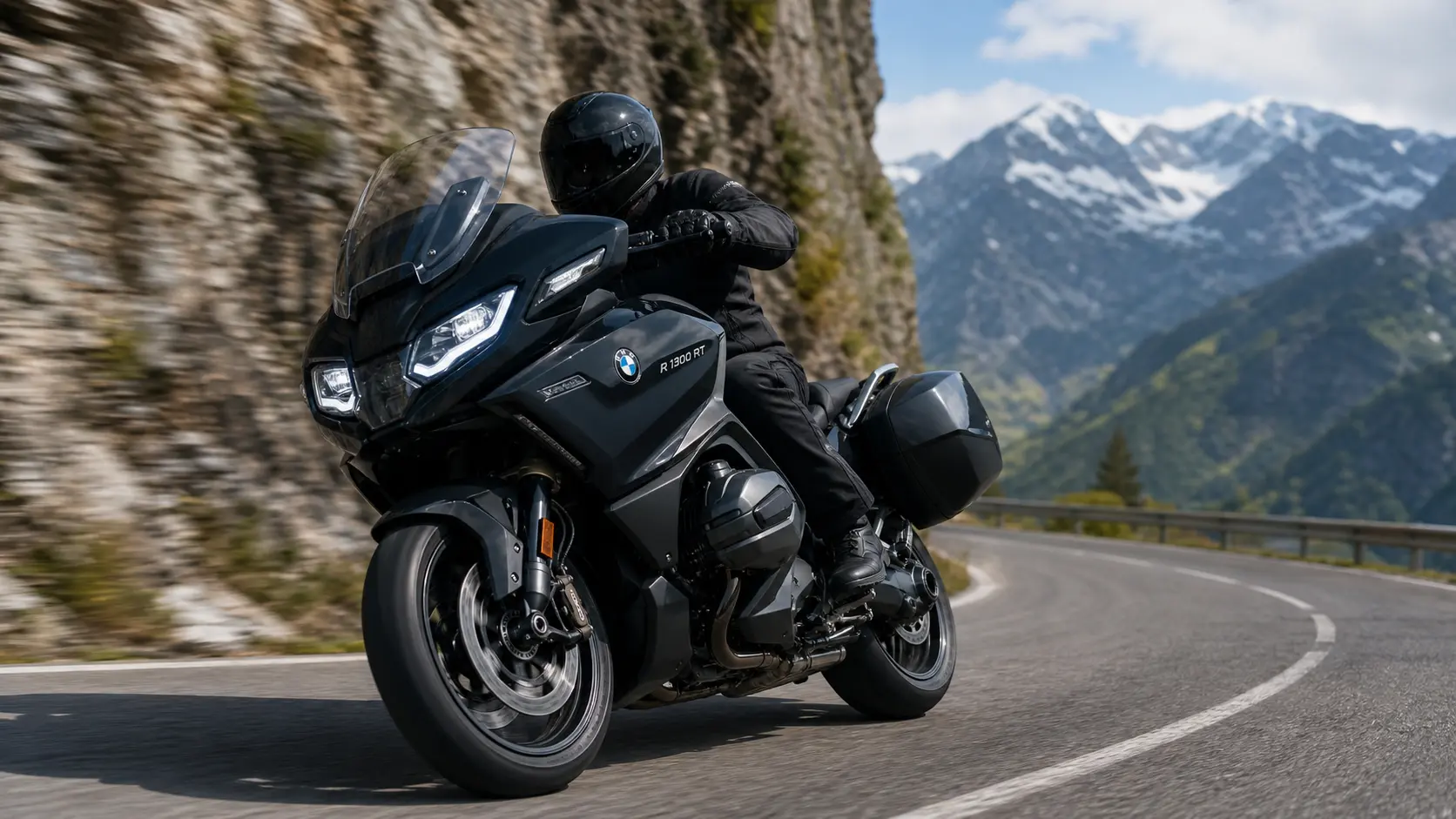 2026 BMW R 1300 RT cornering on a mountain road